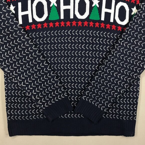Daisys Boutique Sweater Men's Large Blue Knit Pullover Crew Christmas Ho Ho Ho - Picture 6 of 13